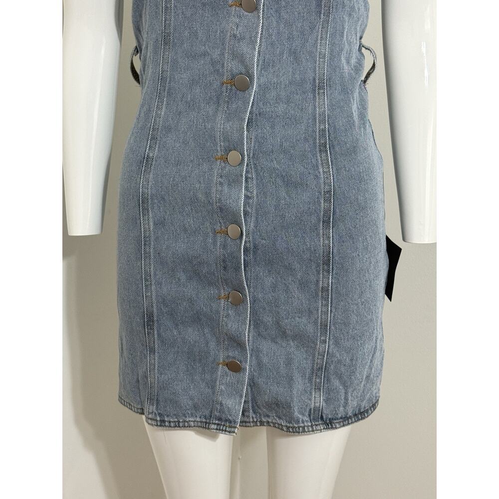 NWT Lulus Denim Buttons Mini Dress Halter Open Back Y2K Women’s XS - Picture 3 of 13